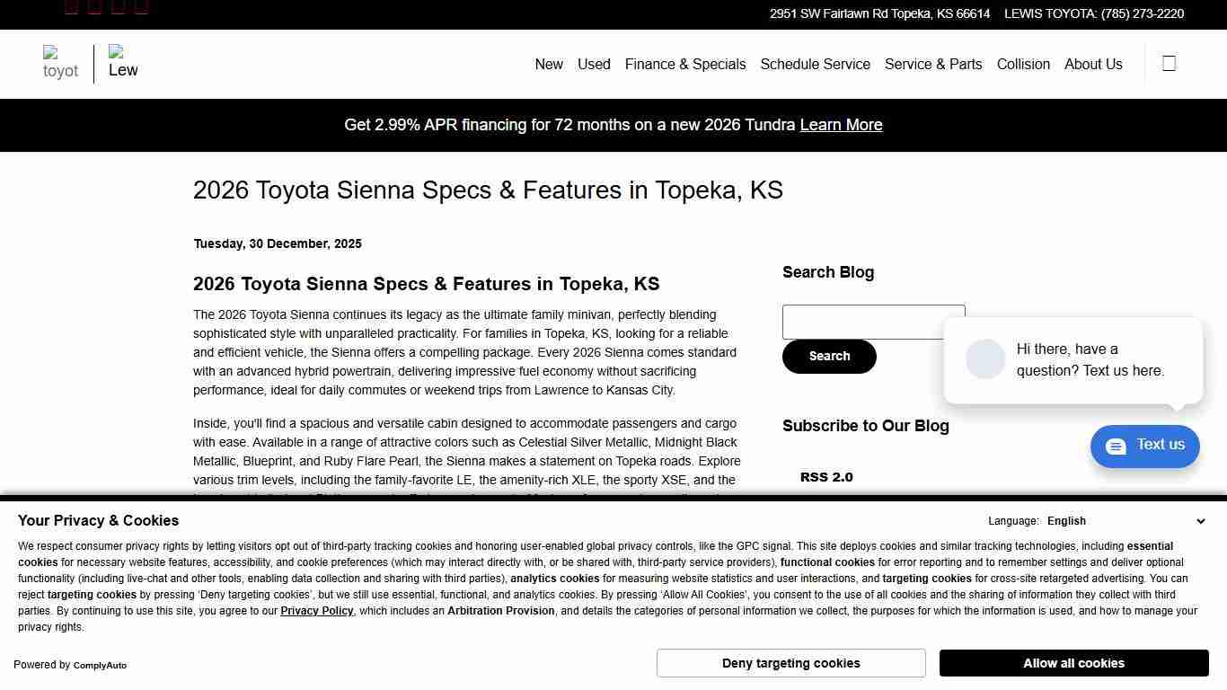 2026 Toyota Sienna Specs & Features Lewis Toyota Topeka, KS